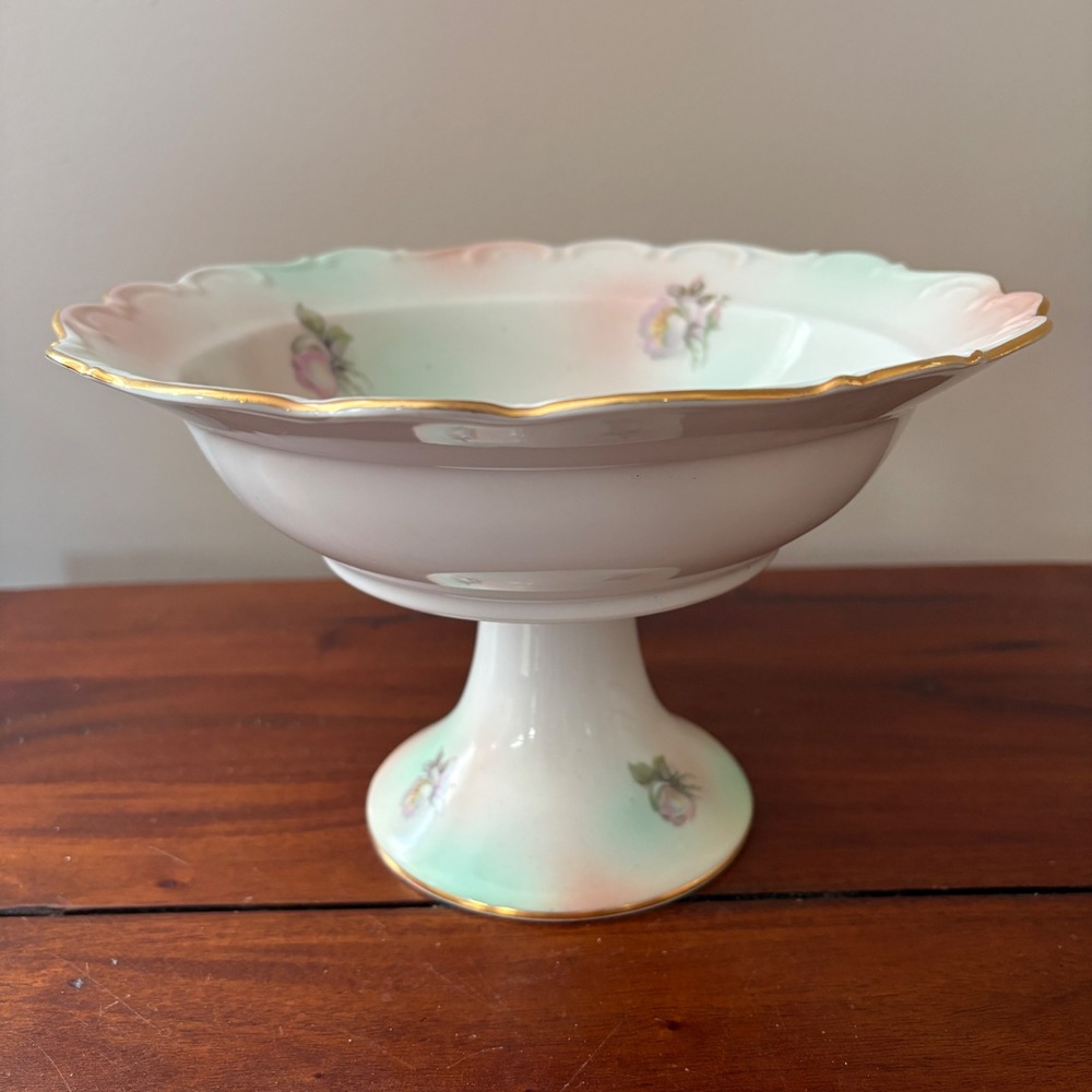 Schumann Arzberg Bavaria Pedestal Bowl Floral Gold Gilt‎ Scalloped German 56